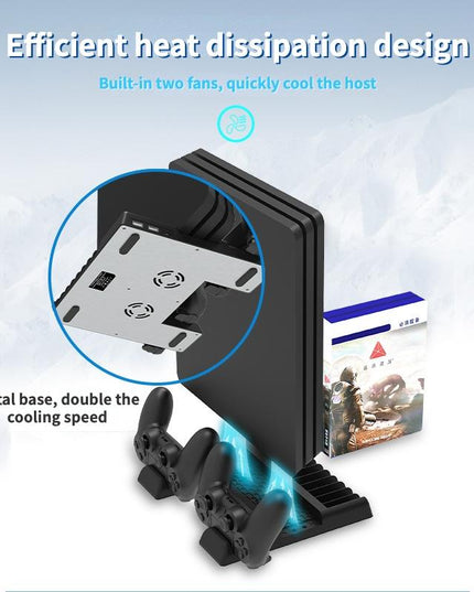 Multi-Function Dual-Seat Cooling Base For Ps4 / Ps4 Pro / Ps4 Slim With Charging And Storage - Black-1915196928237375493