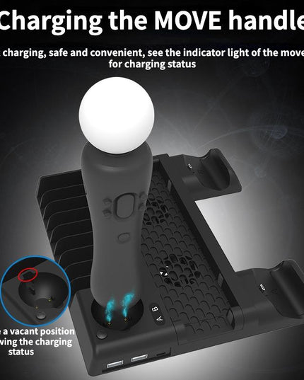 Multi-Function Dual-Seat Cooling Base For Ps4 / Ps4 Pro / Ps4 Slim With Charging And Storage - Black-1915196928237375494