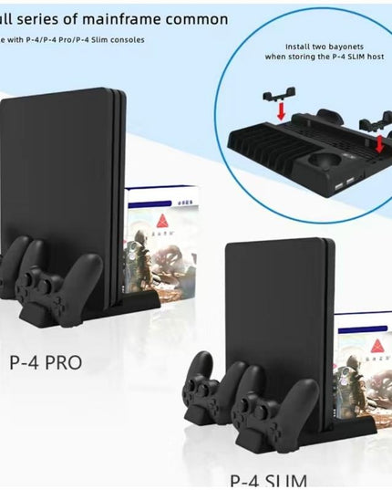 Multi-Function Dual-Seat Cooling Base For Ps4 / Ps4 Pro / Ps4 Slim With Charging And Storage - Black-1915196928237375495