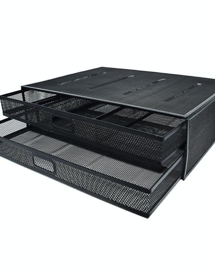 Double Iron Desktop Stand With Drawer For Height Increase And Storage - Black-1915196862160310272