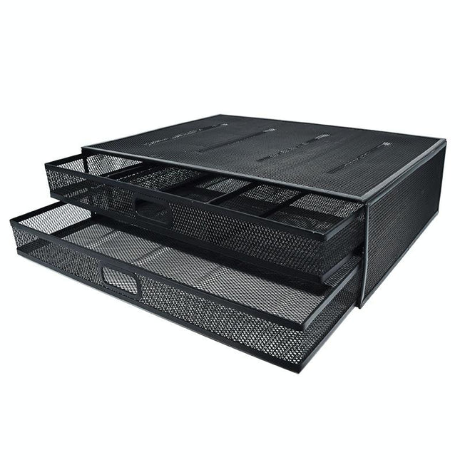 Double Iron Desktop Stand With Drawer For Height Increase And Storage - Black-1915196862160310278