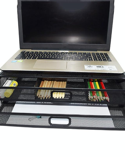 Double Iron Desktop Stand With Drawer For Height Increase And Storage - Black-1915196862160310277