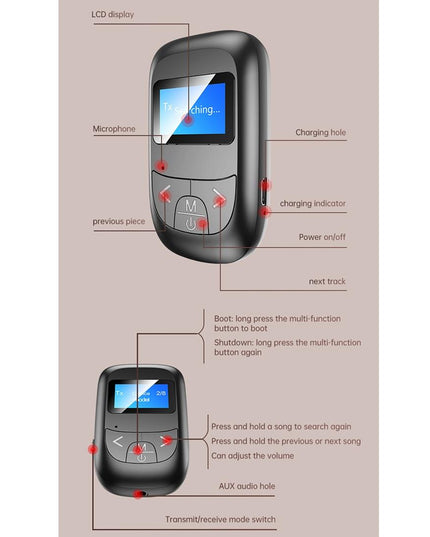 2-In-1 Bluetooth Adapter With Lcd Display - Black-1915196712738230280