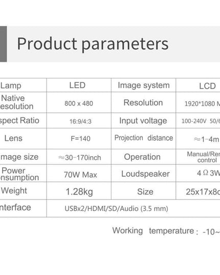 Smart Projector With 100 Ansi Lumens 800X400 Resolution Hdmi / Sd / Usb / Audio Support-1915198236675674121