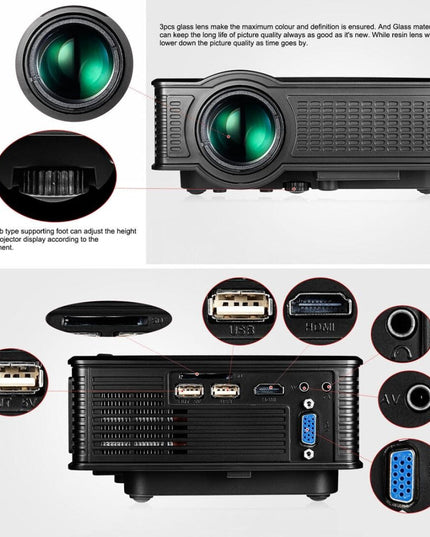1800 Lumens Home Theater Projector With Remote - Supports Av Usb Vga Hdmi - Black-1915196502574239748