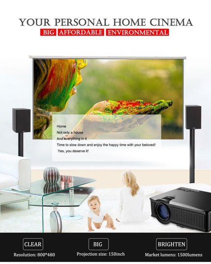 1800 Lumens Home Theater Projector With Remote - Supports Av Usb Vga Hdmi - Black-1915196502574239749