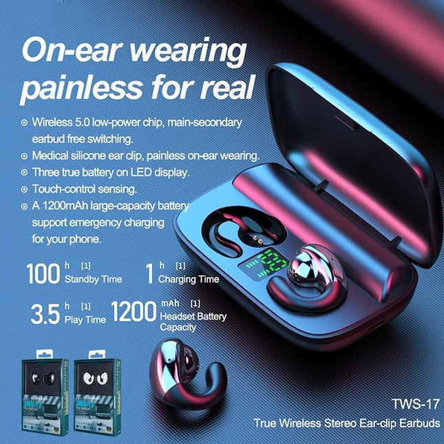 Wireless Stereo Bluetooth Earphones - Clip Style White-1915196955068338181