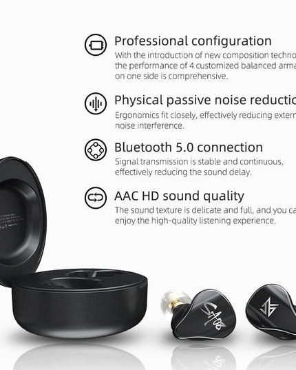 Kz Sa08 Wireless 5Ba Bluetooth Tws Earphones - Black-1915196889502978049