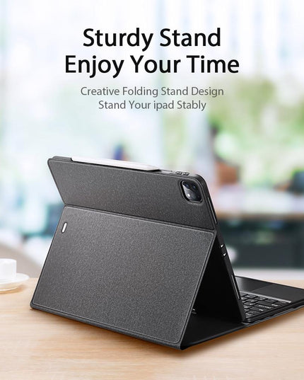 12.9 Ipad Pro Leather Case With Bluetooth Keyboard & Touchpad - Black-1915196648724762627