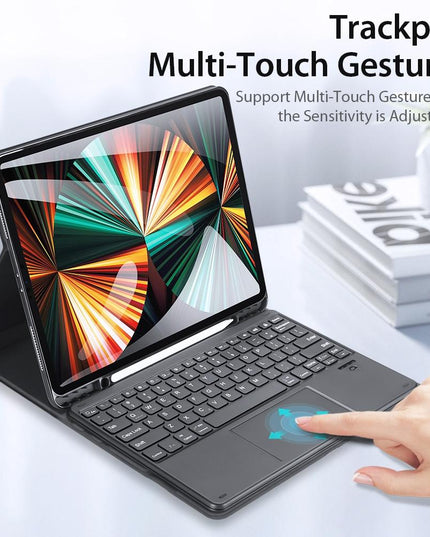 12.9 Ipad Pro Leather Case With Bluetooth Keyboard & Touchpad - Black-1915196648724762629