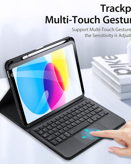 2022 Bluetooth Keyboard Leather Case For Ipad 10.9 With Touchpad & Smart Sleep - Black-1915196877129781253