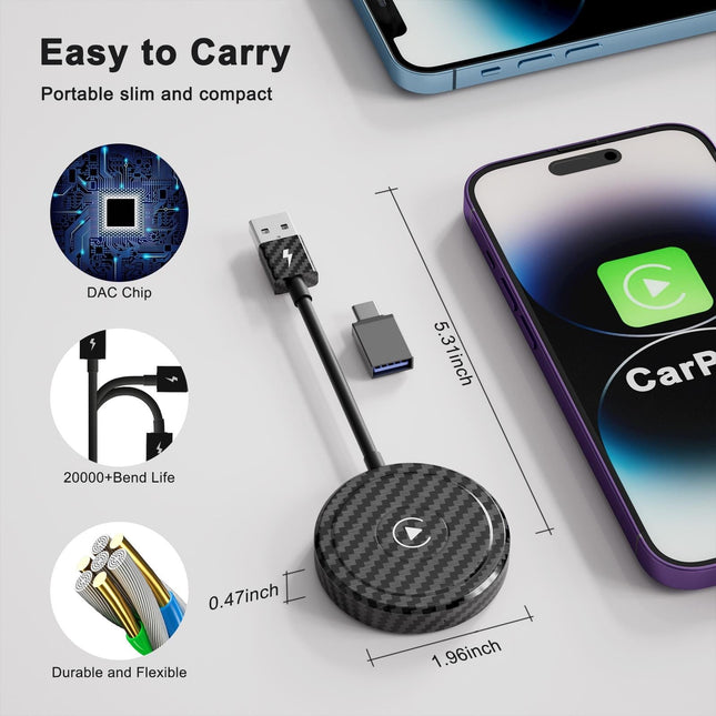 Wireless Carplay Adapter For Iphone - Carbon Fiber Usb & Usb-C-1915196888148217860