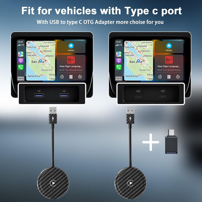 Wireless Carplay Adapter For Iphone - Carbon Fiber Usb & Usb-C-1915196888148217861