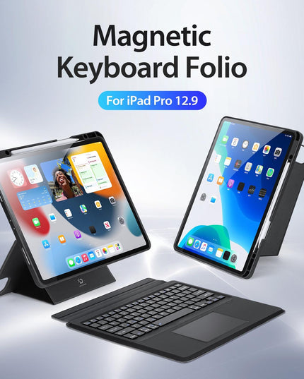 Wireless Bluetooth Keyboard Tablet Case For Ipad Pro 12.9 - Magnetic - Black-1922443430873665537