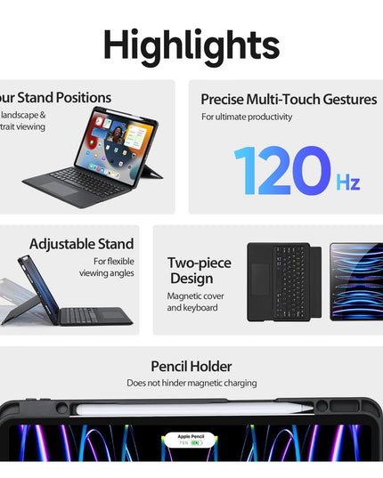 Wireless Bluetooth Keyboard Tablet Case For Ipad Pro 12.9 - Magnetic - Black-1922443430873665538
