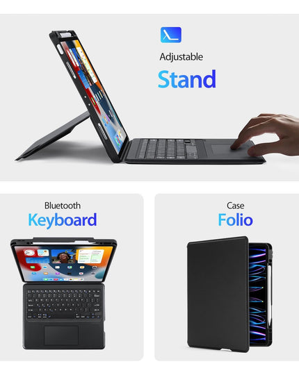 Wireless Bluetooth Keyboard Tablet Case For Ipad Pro 12.9 - Magnetic - Black-1922443430873665539