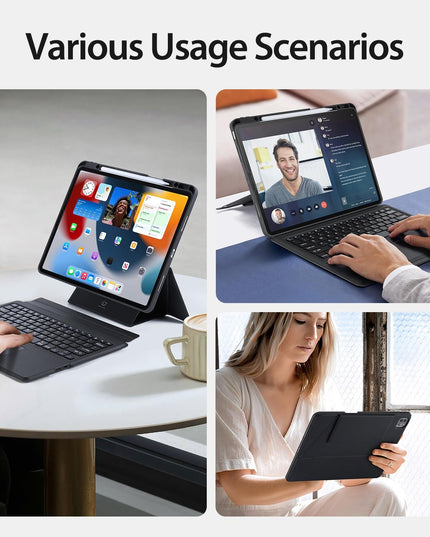 Wireless Bluetooth Keyboard Tablet Case For Ipad Pro 12.9 - Magnetic - Black-1922443430873665540