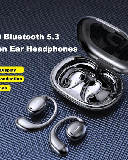 Black T80 Sport Tws Bluetooth Earbuds With Air Conduction-1915196902291410945