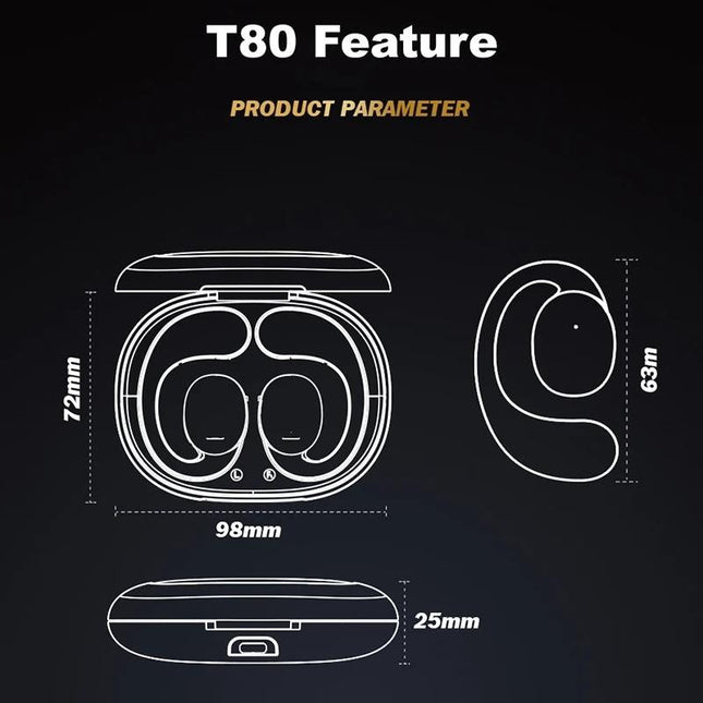 Black T80 Sport Tws Bluetooth Earbuds With Air Conduction-1915196902291410948
