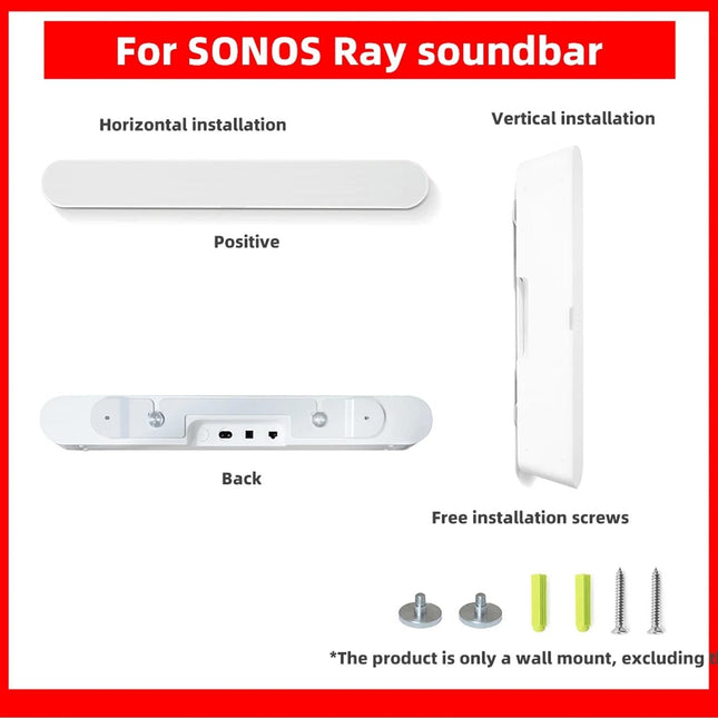 Wall Mount For Sonos Ray Soundbar - White Metal Bracket-1915196907983081476