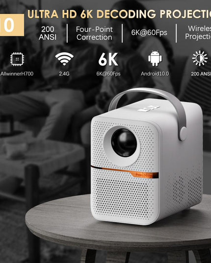 Portable Wifi Projector With Android 10 Os And Hd Display - White-1915196654219300865