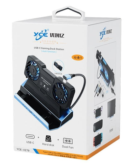 10-In-1 Usb-C Gaming Dock With Detachable Fan - Blue / Black-1915196925045510146