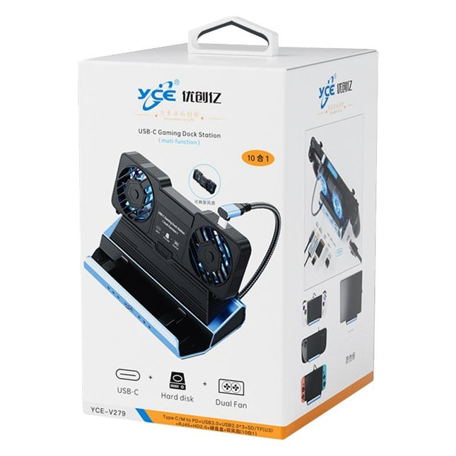 10-In-1 Usb-C Gaming Dock With Detachable Fan - Blue / Black-1915196925045510146