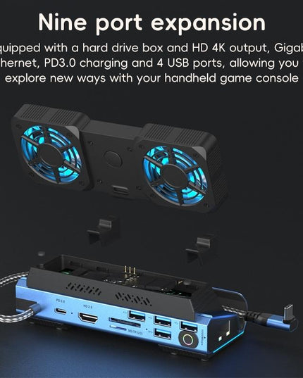 10-In-1 Usb-C Gaming Dock With Detachable Fan - Blue / Black-1915196925045510147