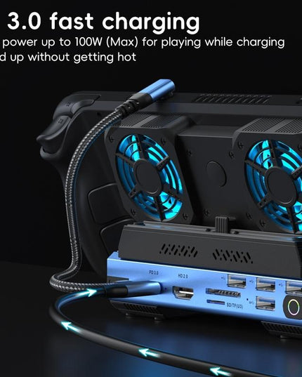 10-In-1 Usb-C Gaming Dock With Detachable Fan - Blue / Black-1915196925045510149