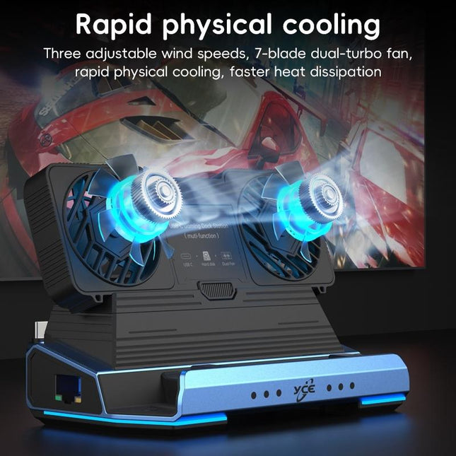 10-In-1 Usb-C Gaming Dock With Detachable Fan - Blue / Black-1915196925045510153