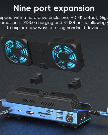 9-In-1 Usb-C Gaming Dock With Detachable Fan - Blue / Black-1922443402268512258