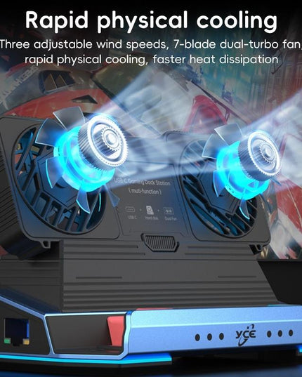 9-In-1 Usb-C Gaming Dock With Detachable Fan - Blue / Black-1922443402268512262