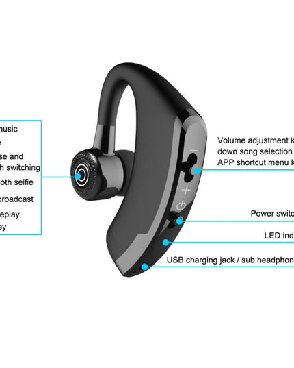 V9 Wireless Bluetooth Headset With Mic For Drivers - Black-1915196493023809542