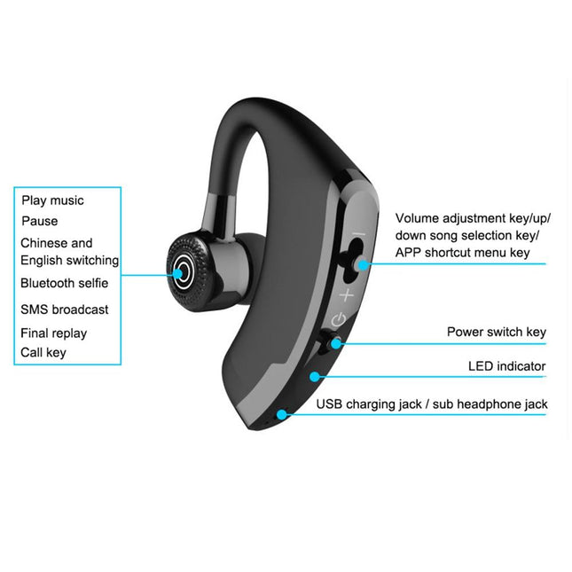 V9 Wireless Bluetooth Headset With Mic For Drivers - Black-1915196493023809542