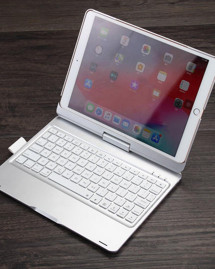 Rotatable Bluetooth Keyboard Leather Case For Ipad 10.2 With Backlit Pen Slot - Silver-1915196596543426561