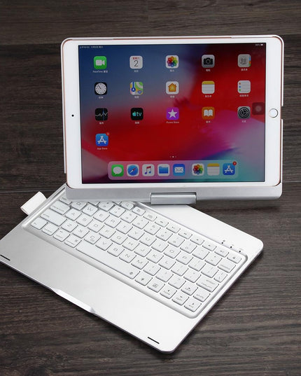 Rotatable Bluetooth Keyboard Leather Case For Ipad 10.2 With Backlit Pen Slot - Silver-1915196596543426566