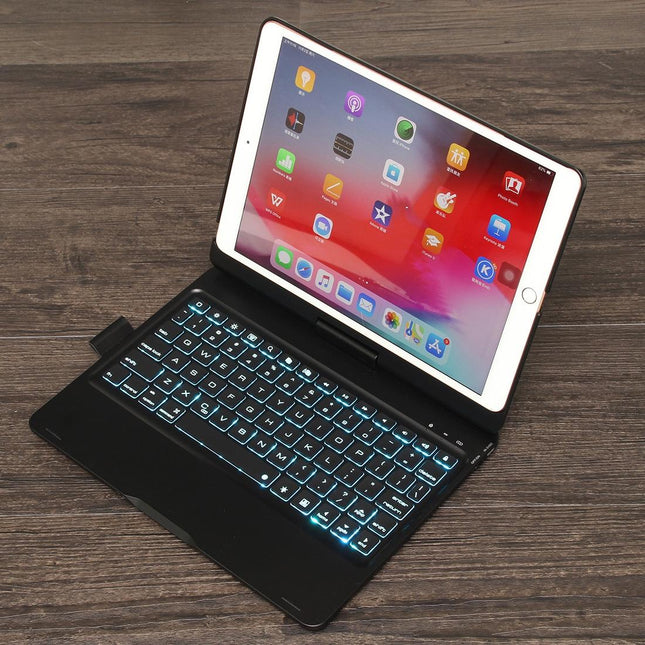Rotatable Bluetooth Keyboard Leather Case For Ipad 10.2 With Backlit Pen Slot - Silver-1915196596543426565