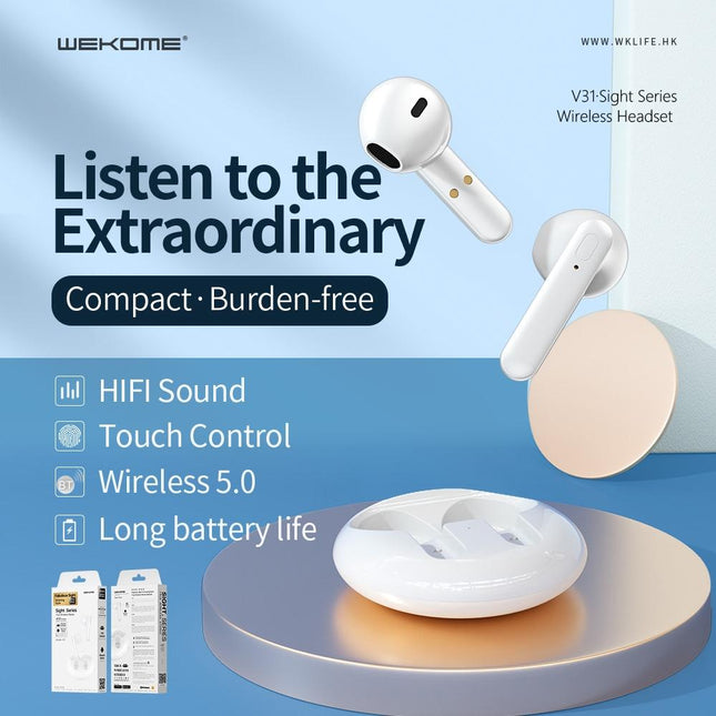 Wireless Stereo Bluetooth Earphones - V31 Sight Series White-1915196637916041218