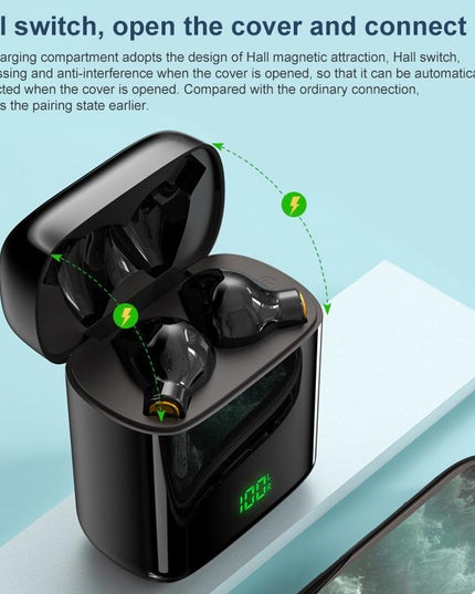 Waterproof Bluetooth Earphones With Digital Display - Black-1915196734078849030