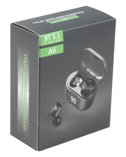 Black A6 True Wireless Earbuds + Charging Box-1915196698003640326