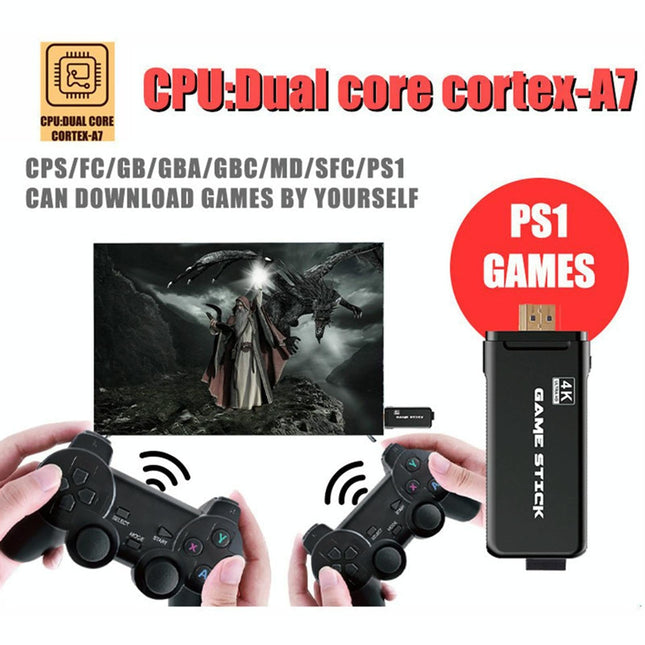 64Gb 4K Retro Game Stick + 2 Wireless Gamepads & 10 000+ Pre-Installed Games-1915198063752908808