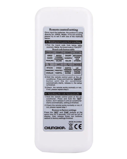 Universal Lcd Air Conditioner Remote Control By Chunghop-1915198102428585986