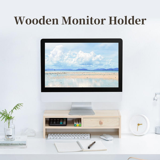 Wood Grain 2-Tier Monitor Stand With Partition-1915197390646808581