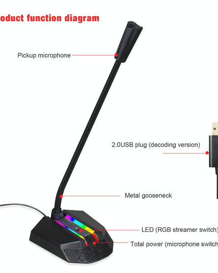 Flexible Usb Microphone With Rgb Lighting For Voice Chat And Video Conferencing-1915197799817940994