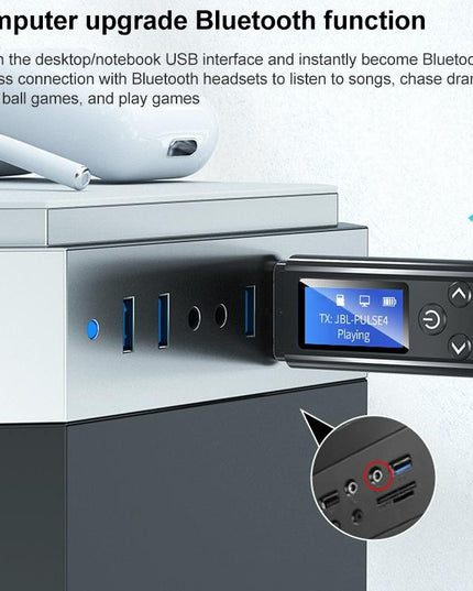 2-In-1 Usb Car Bluetooth 5.0 Audio Adapter With Lcd Screen-1915197639671025669