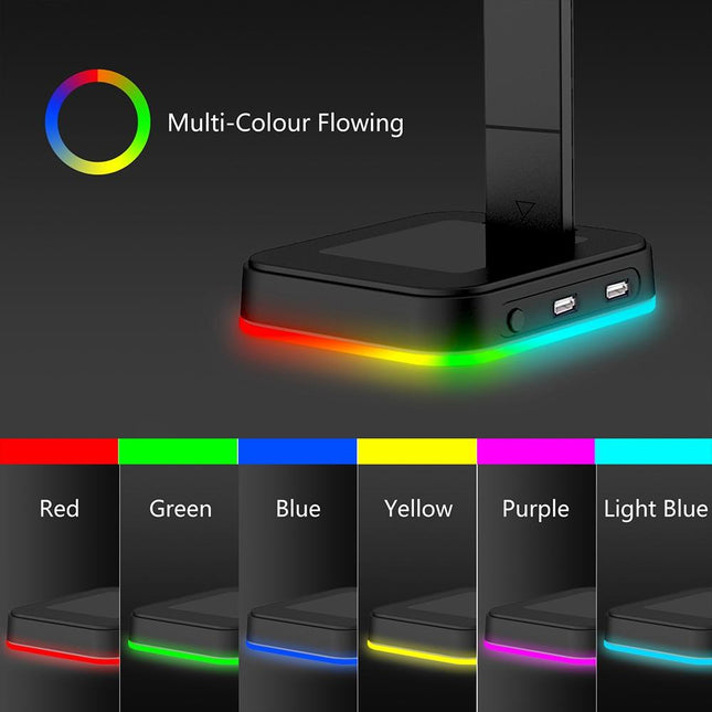 Rgb Gaming Headset Stand With Dual Usb - Black-1915196703061970947