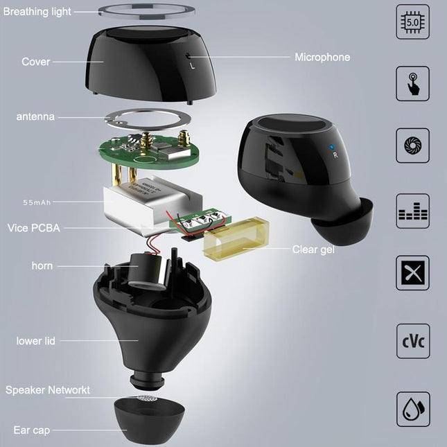 Wireless Tws Earphones With Charging Box - V7 Bluetooth 5.0 - Silver-1915196601257824260