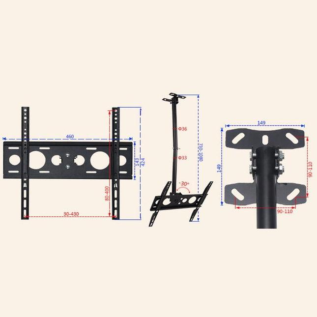 Adjustable Single Screen Tv Wall / Ceiling Mount - 32-65 Inch 0.5-2M Range-1915198423863267333