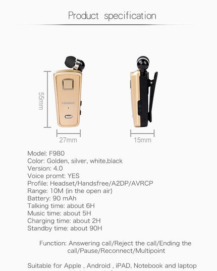 Retractable Bluetooth Headset With Caller Reminder And Anti-Theft Feature-1915198105221992456