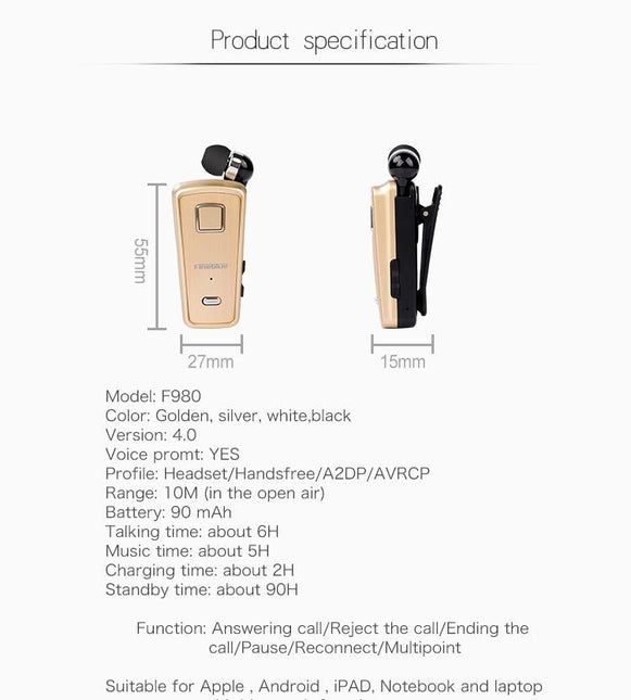 Retractable Bluetooth Headset With Caller Reminder And Anti-Theft Feature-1915198105221992456